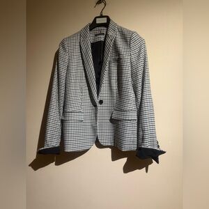 Tommy Hilfiger Black and White Houndstooth Elbow Patch One-Button Blazer Jacket